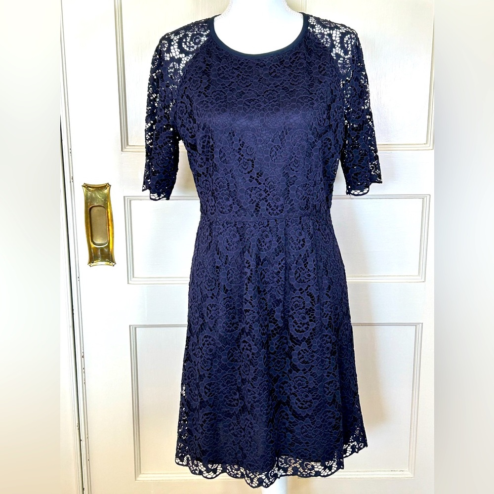 Madewell Women’s Magnolia Lace Dress Navy Short Sleeve Crochet 10